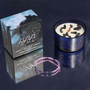 Bougie en cristal du zodiaque avec bracelet en pierres précieuses – Verseau