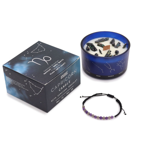 Bougie en cristal du zodiaque avec bracelet en pierres précieuses - Capricorne