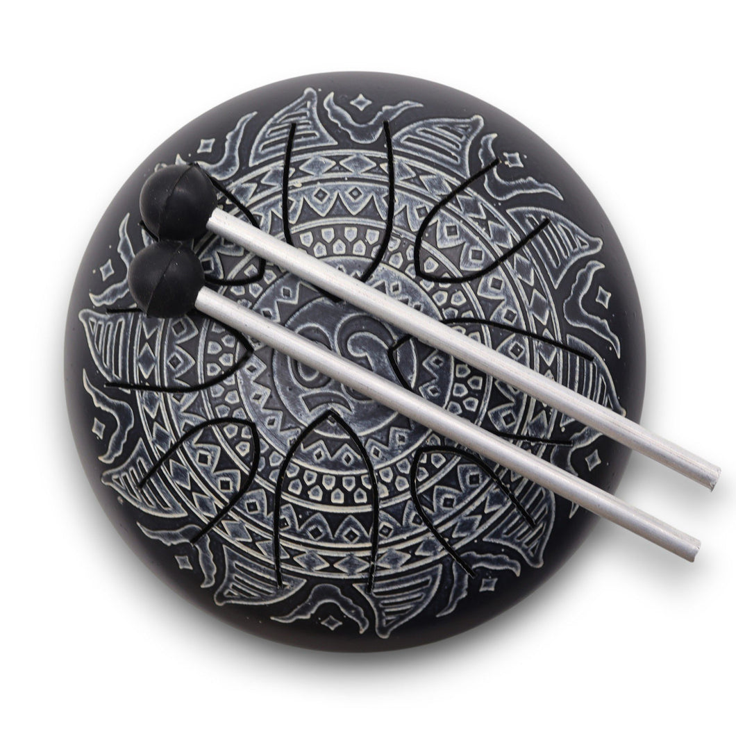 Tambour à Langues Acier Om Mandala Gravé - 16cm - Géométrie Sacrée