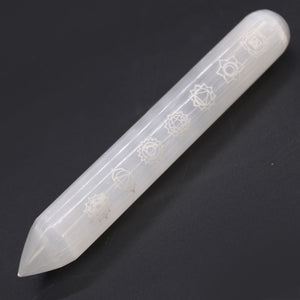 Baguette Sélénite 7 Chakras Premium 14-16cm - Harmonisation Complète