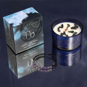 Bougie en cristal du zodiaque avec bracelet en pierres précieuses - Capricorne