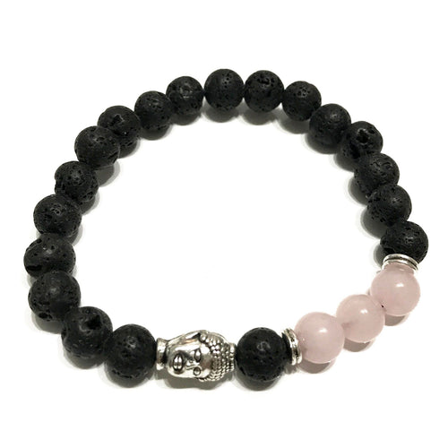 Bracelet Pierre de Lave - Quartz Rose/Buddha Argenté