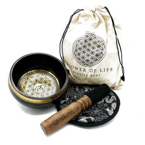 Coffret Cadeau Bol Chantant gravé et battu à la main - 14 cm - Fleur de vie
