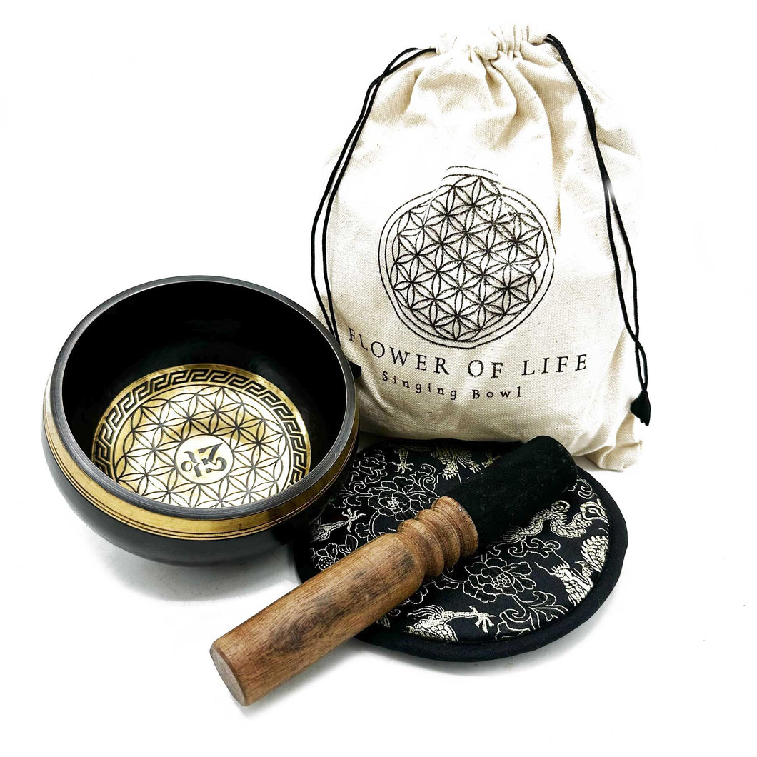 Coffret Cadeau Bol Chantant gravé et battu à la main - 14 cm - Fleur de vie