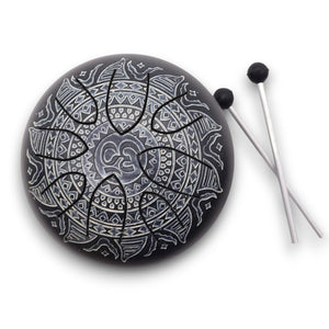 Tambour à Langues Acier Om Mandala Gravé - 16cm - Géométrie Sacrée
