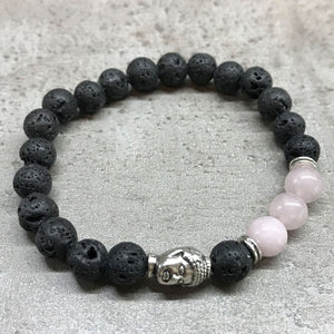 Bracelet Pierre de Lave - Quartz Rose/Buddha Argenté