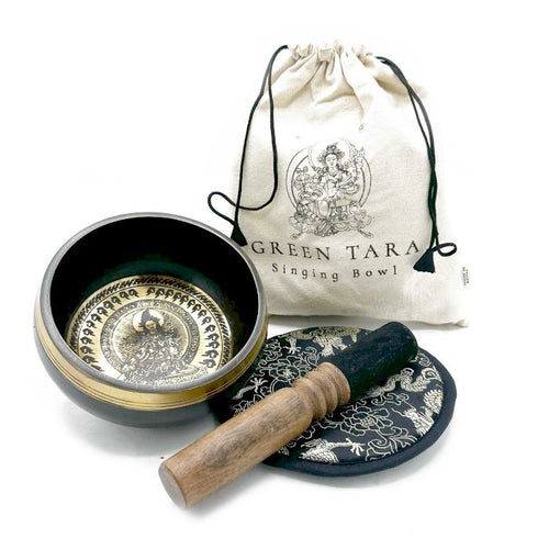 Coffret Cadeau Bol Chantant gravé et battu à la main - 14 cm - Tara verte