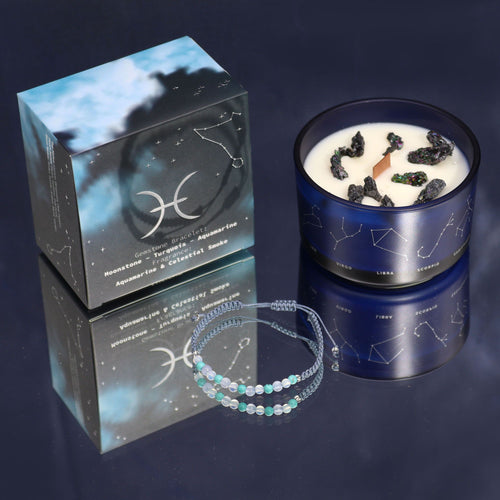 Bougie en cristal du zodiaque avec bracelet en pierres précieuses - Poissons