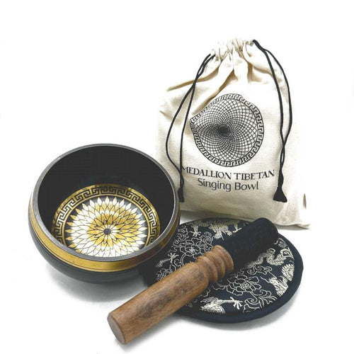 Coffret Cadeau Bol Chantant gravé et battu à la main - 14 cm - Médaillons ronds