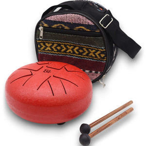 Tambour à Langues Acier Om Rouge - 16cm - Énergie Vitale