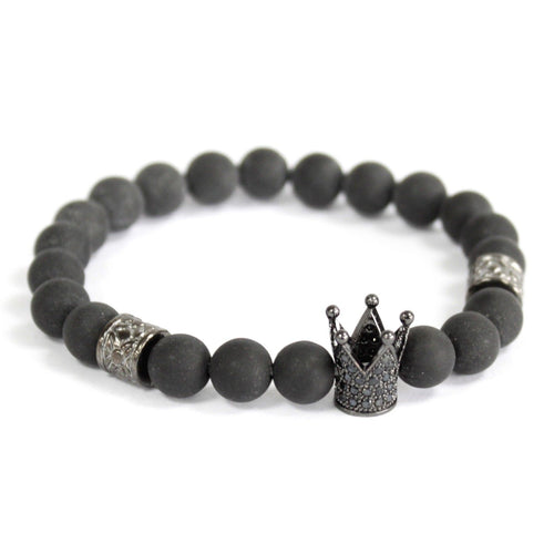 Bracelet Pierres Fines - Couronne de Cristal/Agate noire
