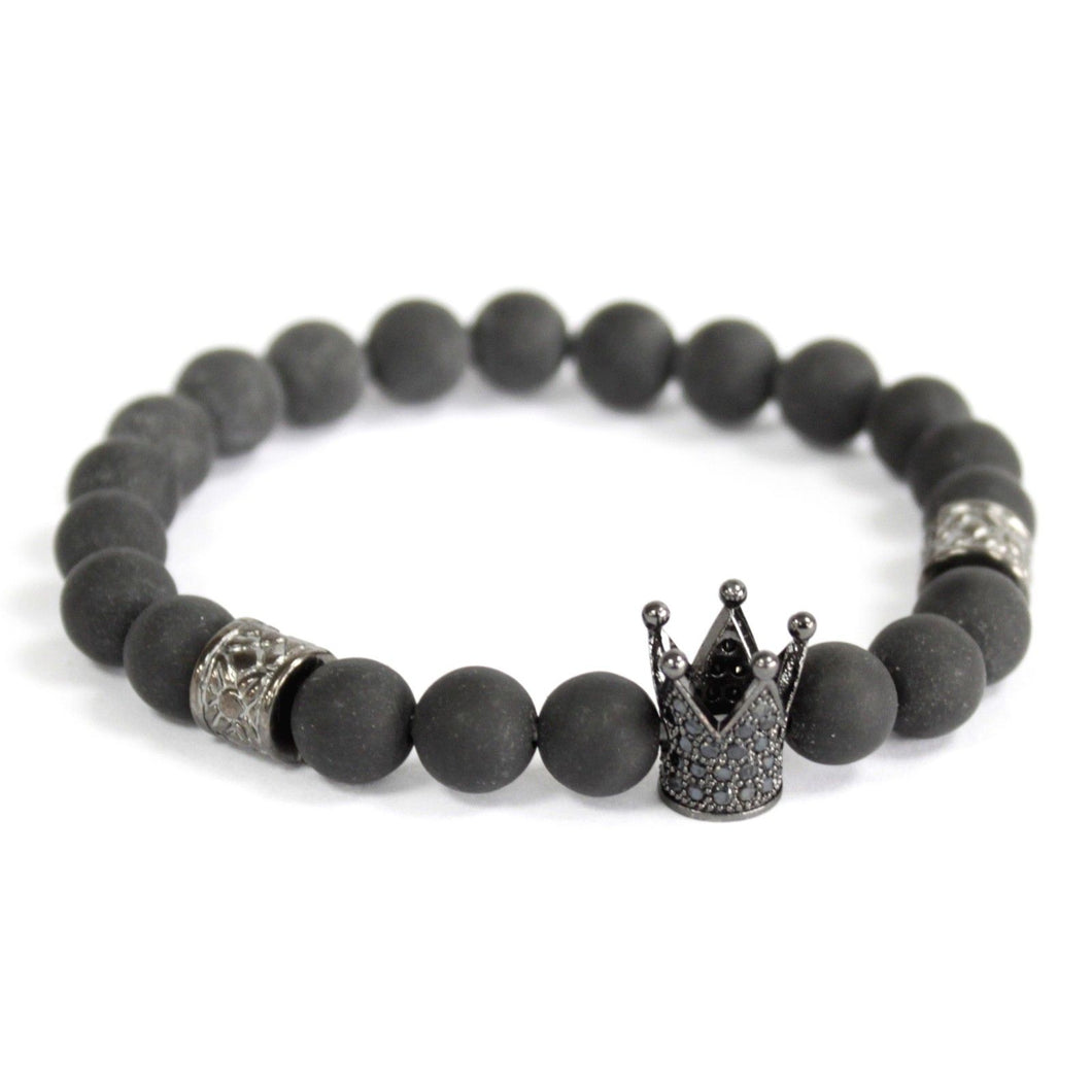 Bracelet Pierres Fines - Couronne de Cristal/Agate noire
