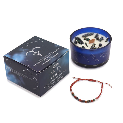 Bougie en cristal du zodiaque avec bracelet en pierres précieuses - Bélier