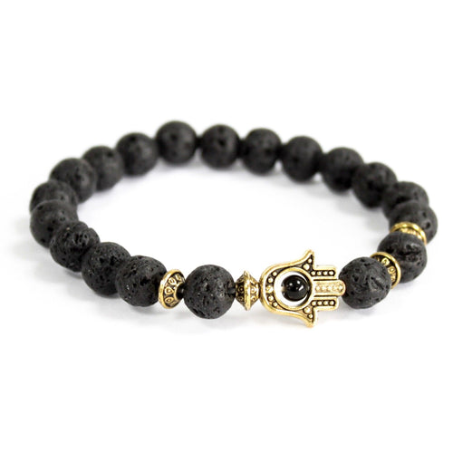 Bracelet Pierre de Lave/Hamsa Doré