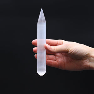 Baguette de Sélénite Premium 16cm Pointe - Direction & Focalisation Divine