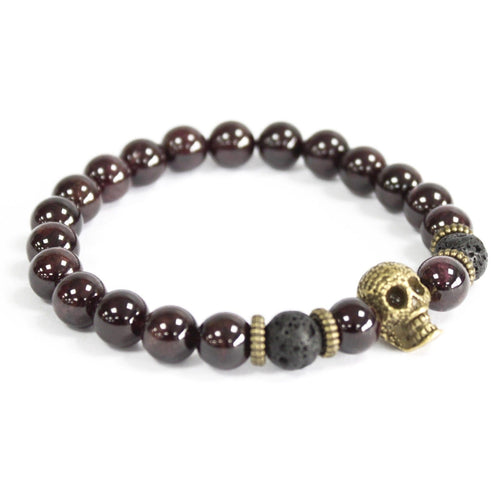 Bracelet Pierres Fines - Jaspe Sanguin/Crâne en Bronze