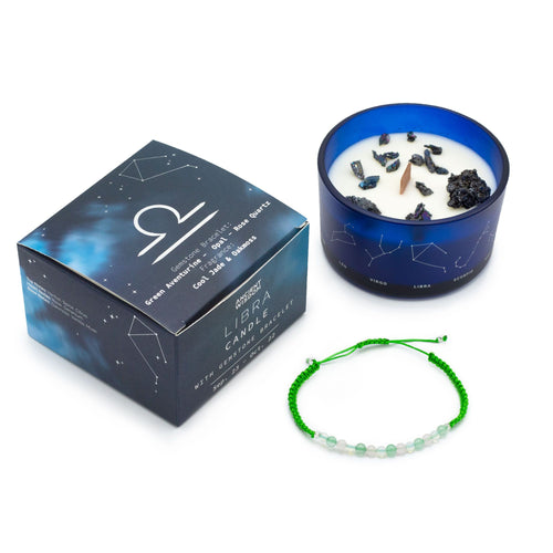 Bougie en cristal du zodiaque avec bracelet en pierres précieuses – Balance