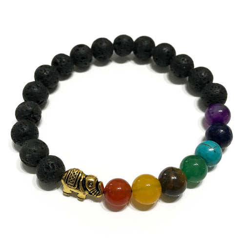 Bracelet Pierre de Lave - Chakra/Éléphant Doré
