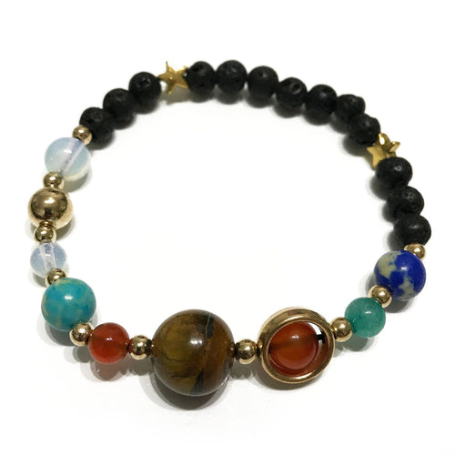 Bracelet Pierre de Lave - Système Solaire Doré
