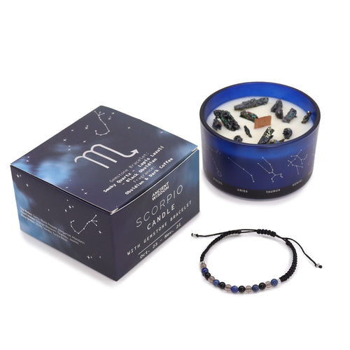 Bougie en cristal du zodiaque avec bracelet en pierres précieuses – Scorpion