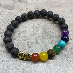 Bracelet Pierre de Lave - Chakra/Éléphant Doré