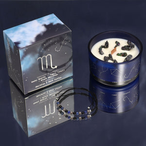 Bougie en cristal du zodiaque avec bracelet en pierres précieuses – Scorpion