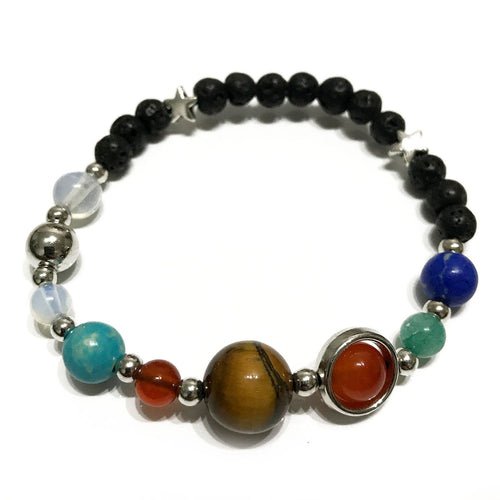 Bracelet Pierre de Lave - Système Solaire Argenté