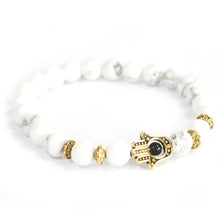 Charger l&#39;image dans la galerie, Bracelet Pierres Fines - Hamsa Or/Pierre blanche