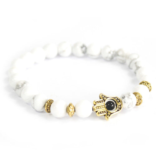 Bracelet Pierres Fines - Hamsa Or/Pierre blanche