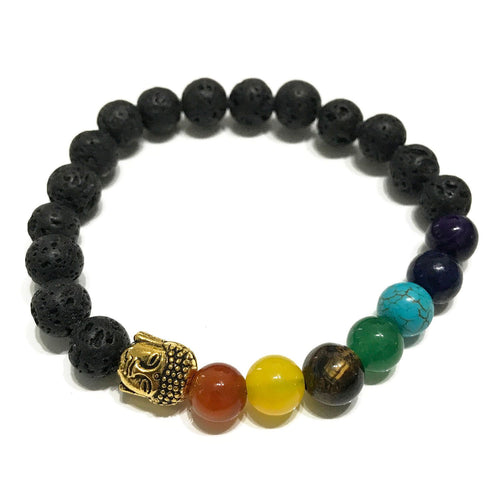 Bracelet Pierre de Lave - Chakra/Buddha Doré