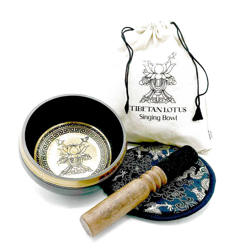 Coffret Cadeau Bol Chantant gravé à la main - 14 cm - Fleur de lotus