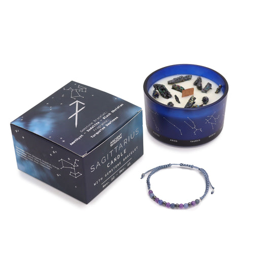 Bougie en cristal du zodiaque avec bracelet en pierres précieuses – Sagittaire