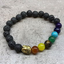 Charger l&#39;image dans la galerie, Bracelet Pierre de Lave - Chakra/Buddha Doré