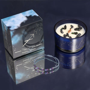 Bougie en cristal du zodiaque avec bracelet en pierres précieuses – Sagittaire