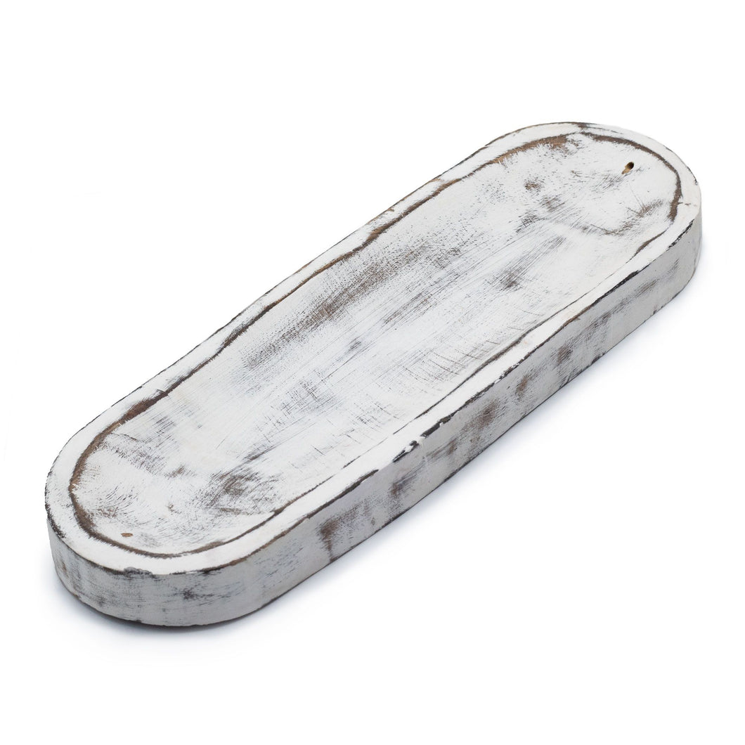 Grand Plateau à Encens 30x10cm - Finition Whitewash Élégante Premium