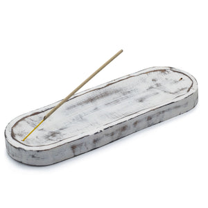Grand Plateau à Encens 30x10cm - Finition Whitewash Élégante Premium