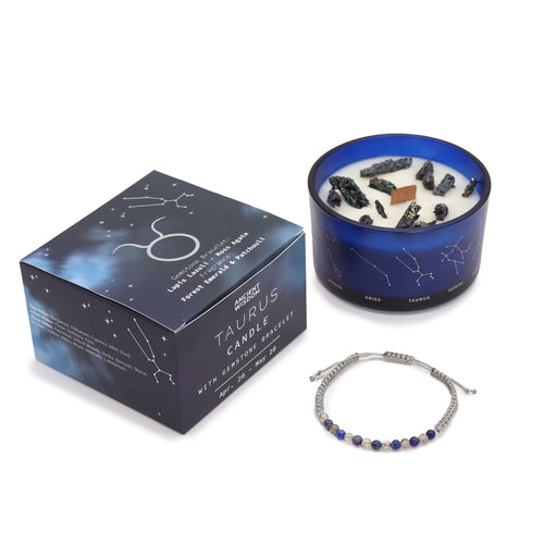 Bougie en cristal du zodiaque avec bracelet en pierres précieuses – Taureau