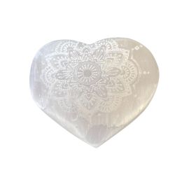 Cœur Mandala de Sélénite Premium 7-8cm - Art Sacré & Amour Géométrique
