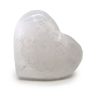 Cœur Mandala de Sélénite Premium 7-8cm - Art Sacré & Amour Géométrique