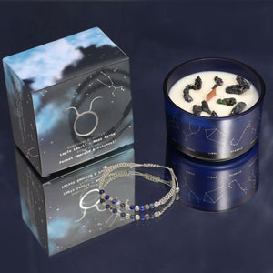 Bougie en cristal du zodiaque avec bracelet en pierres précieuses – Taureau