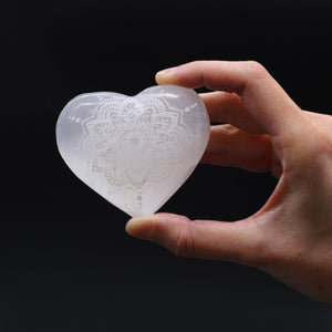 Cœur Mandala de Sélénite Premium 7-8cm - Art Sacré & Amour Géométrique