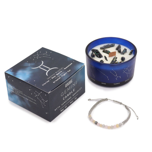 Bougie en cristal du zodiaque avec bracelet en pierres précieuses - Gémeaux
