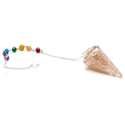Pendule de chakra de puissance en orgonite - Quartz rose