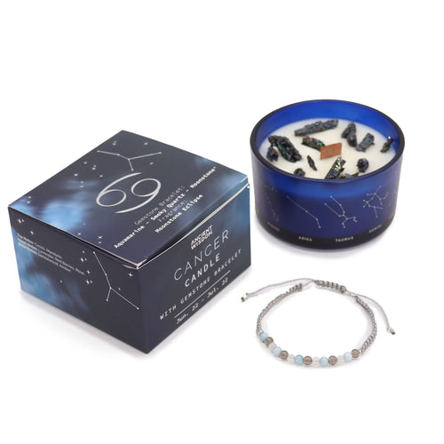 Bougie en cristal du zodiaque avec bracelet en pierres précieuses – Cancer