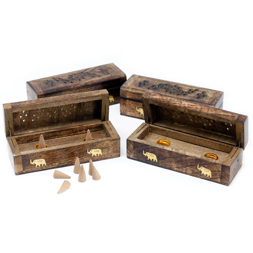 Boîte à Fumée pour Cônes d'Encens 15cm - Bois de Manguier Premium