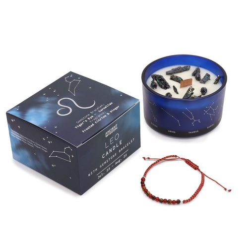 Bougie en cristal du zodiaque avec bracelet en pierres précieuses - Lion