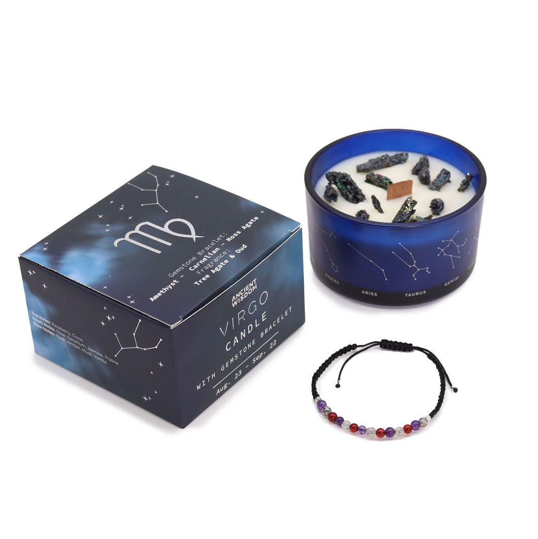 Bougie en cristal du zodiaque avec bracelet en pierres précieuses - Vierge