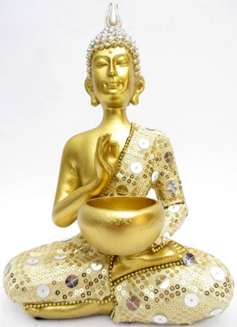 Bouddha thaï avec bol Or 22cm - Maison des sens